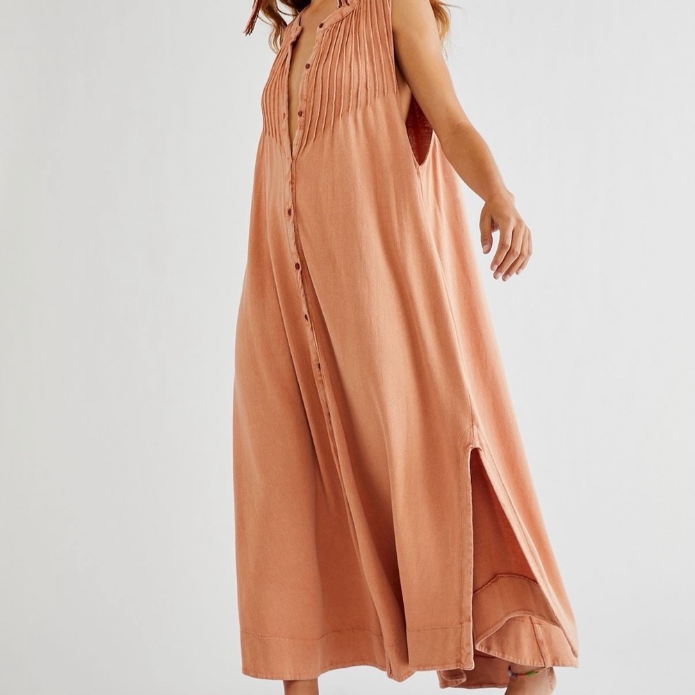 Free People Rustic Tan Button-Front Midi Dress